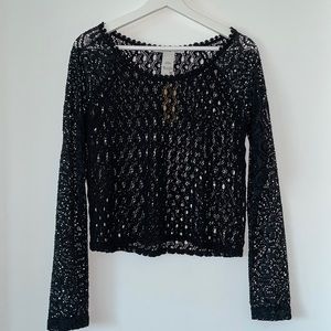 American Rag Open Crochet Black Pullover Sweater M